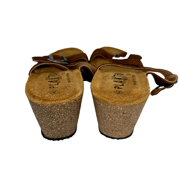 Plakton Bios Wedge Sandal Womens 40 Leather Suede Cork Strappy Slip On Coastal - Picture 3 of 8